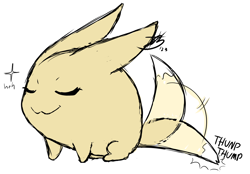 Size: 1306x909 | Tagged: safe, artist:roguemorpho, oc:alt the renamon, digimon (species), viximon, feral, male, solo male, digimon, colored, digital, flat colored, sketch, aged down, alternate species, closed eyes, ear flick, sitting, smug, solo, tail, wagging tail