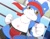 Size: 2000x1541 | Tagged: safe, artist:toruu, digimon (species), gaomon, cub, cubs only, male, males only, semi-anthro, solo cub, solo male, young, digimon, blushing, boxing, bulge, chest fluff, dutch angle, fighting ring, fighting stance, hachimaki, navel, solo, speedo, swimsuit