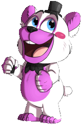 Size: 719x1083 | Tagged: safe, artist:namyg, helpy, bear, mammal, ursine, anthro, chibi, male, males only, solo male, five nights at freddy's, 2d animation, animation, colored, digital, gif, loop, 5 fingers, 5 toes, blue eyes, bow, bowtie, buckteeth, feet, fingers, front view, full-length portrait, hat, headwear, open mouth, open smile, smiling, solo, tail, top hat, transparent background, white body