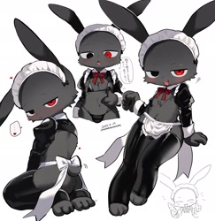 Size: 2396x2470 | Tagged: suggestive, artist:inuuuuuuuun, oc only, unknown oc, lagomorph, mammal, rabbit, anthro, boy, cub, cubs only, femboy, male, solo boy, solo cub, solo male, young, colored, digital, apron, bikini, black body, black fur, blushing, bulge, butt, clothing, costume, crossdressing, fur, headdress, heterochromia, kemono, kemoshota, legwear, looking at you, multiple scenes, open mouth, open smile, plant, reverse bunny costume, smiling, solo, stockings, swimwear, thigh highs, thong, two-piece swimsuit, underwear