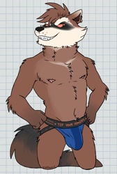 Size: 1280x1909 | Tagged: safe, artist:scapewolf, anthro, male, males only, solo male, colored, flat colored, bulge, clothing, front view, hands on hips, jockstrap, jockstrap only, looking at you, nipples, posing, sharp teeth, smiling at you, smirking at you, solo, three-quarter portrait, toothy grin, topless, underwear only