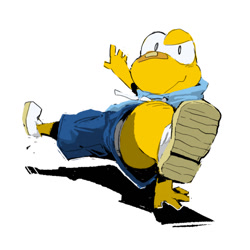 Size: 1020x1020 | Tagged: safe, artist:warito moeru, koops, koopa, reptile, turtle, anthro, male, mario bros, paper mario, 4 fingers, band-aid on nose, bandage, bandage on face, bandage on nose, blue clothing, blue hoodie, blue pants, bottomwear, breakdancing, clothing, dancing, fingers, footwear, happy, hoodie, looking at you, loose clothing, open legs, pants, shorts, smiling, smiling at you, solo, spreading, topwear, underwear, underwear peek, white clothing, white underwear