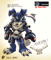 Size: 988x1159 | Tagged: safe, artist:dahecksajerry, digimon (species), gaomon, terriermon, anthro, chibi, cub, male, males only, muscular, solo male, young, digimon, sketch, anthrofied, duo, empty eyes, english text, expression avatar, frown, hachimaki, hand on hips, leather straps, pouch, solo, solo focus, talking to you