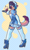 Size: 778x1280 | Tagged: safe, artist:melangetic, hyaenid, hyena, mammal, anthro, femboy, male, males only, solo male, colored, digital, armwear, bloomers, blushing, clothing, crossdressing, dress, embarrassed, footwear, full-length portrait, gloves, hair, headdress, high heels, holding object, legwear, looking at you, looking back, looking back at you, maid outfit, rear view, shoes, shy, solo, standing, thigh highs, underwear