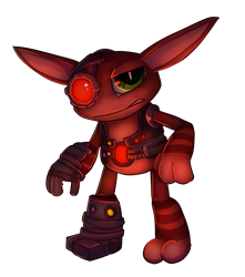 Size: 3186x3600 | Tagged: safe, artist:paradox-enderkitty, alien, fictional species, grox, ambiguous gender, anthro, cub, cubs only, plantigrade, solo cub, young, spore, colored, digital, cybernetics, cyborg, featureless crotch, front view, full-length portrait, looking at you, solo, standing