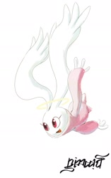 Size: 1207x1920 | Tagged: safe, artist:nimadj, digimon (species), luminamon, ambiguous gender, cub, cubs only, feral, solo cub, young, digimon, digital, flying, head wings, open mouth, open smile, smiling, solo, unusual wing placement