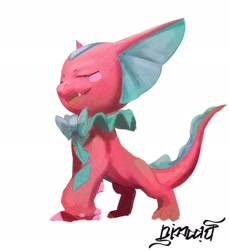 Size: 1756x1920 | Tagged: safe, artist:nimadj, digimon (species), elizamon, ambiguous gender, cub, cubs only, feral, semi-anthro, solo cub, young, digimon, digital, lineless, bow (feature), ear frill, frill (anatomy), low-angle view, neck frill, open mouth, posing, smiling, solo, tail ridge