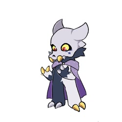 Size: 1280x1280 | Tagged: safe, artist:luminoushane, the collector, demon, titan (the owl house), anthro, cub, cubs only, male, males only, solo cub, solo male, young, colored, flat colored, alternate species, cape, claw fingers, featureless crotch, front view, full-length portrait, looking at self, nudity, skull head, solo, standing, toe claws