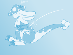Size: 2000x1500 | Tagged: safe, artist:roguemorpho, unknown oc, breloom, generation 3 pokemon, pokemon (species), feral, pokémon, colored, digital, flat colored, 2 fingers, 2 toes, claw fingers, claw toes, closed eyes, jumping, motion lines, side view, smiling, solo