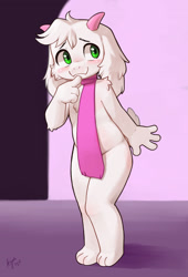 Size: 1400x2058 | Tagged: safe, artist:ajin, ralsei, boss monster, darkner, anthro, male, males only, solo male, deltarune, undertale, colored, digital, convenient censorship, front view, full-length portrait, looking at you, neckwear, scarf, scarf only, solo, standing
