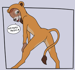Size: 2313x2160 | Tagged: safe, artist:farrierdeer, artist:seliron, oc:farrier, cervid, deer, mammal, anthro, cub, cubs only, male, males only, slender, solo cub, solo male, young, disney, colored, digital, flat colored, bedroom eyes, bulge, cosplay, english text, hand on knee, hood up, kigurumi, leaning forward, looking at you, looking back, looking back at you, nala cosplay, naughty face, open legs, open mouth, open smile, rear view, smiling, solo, speech bubble