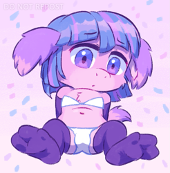 Size: 921x937 | Tagged: suggestive, artist:stinkek, fictional species, mammal, anthro, cub, cubs only, female, females only, girl, girls only, solo cub, solo female, solo girl, young, alternate version, colored, digital, armwear, bra, clothing, flat breasts, front view, gloves, hair, legwear, lingerie, looking at you, navel, open legs, panties, pink body, purple eyes, sitting, solo, thigh highs, underwear