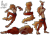 Size: 2617x1896 | Tagged: safe, artist:arsdaemonum, oc:agni, flamemon, male, males only, slender, solo male, digimon, action pose, arms up, barefoot, bracers, brown skin, closed eyes, clothing, front view, jumping, looking sideways, lying, lying on side, multiple poses, nipples, on side, pants, rear view, sitting, sitting indian style, sleeping, snaggle tooth, solo, standing, stretching, tail, topless, transparent background