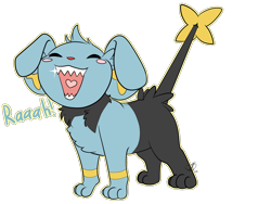 Size: 2000x1500 | Tagged: safe, artist:roguemorpho, oc:kalyx the shinx, generation 4 pokemon, generation 7 pokemon, pokemon (species), shinx, cub, cubs only, feral, ferals only, solo cub, solo feral, young, pokémon, 4 toes, blush stickers, closed eyes, floppy ears, glint, open mouth, roar, sharp teeth, solo, standing, straight tail, transparent background