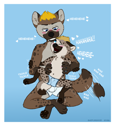 Size: 1820x2000 | Tagged: safe, artist:badfurgood, oc:luke (funlion546), oc:nameless character, anthro, male, males only, teen, young, colored, flat colored, arm grab, barefoot, blush lines, boxer-briefs, brothers, bulge, clothing, digitigrade, duo, english text, front view, in lap, laughing, nipples, one eye closed, open mouth, open smile, pawpads, siblings, sitting indian style, smiling, struggling, tail, tickling, toothy grin, topless, underwear, underwear only, wagging tail
