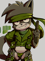 Size: 620x837 | Tagged: safe, artist:dandi, oc:leo leonardo iii, cat, felid, mammal, anthros only, cub, cubs only, male, males only, solo anthro, solo cub, solo male, young, digital, fully shaded, sketchy, bandana on head, belt, bulge, camo clothing, camo print, color swatch, front view, hand on hip, handgun, harness, holding weapon, military, no pants, pattern underwear, posing, smirk, solo, thong, underwear